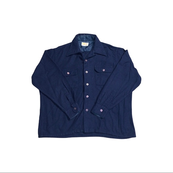 Vintage 60s 70s Cranbrook Wool Men’s Blue Button Down Shirt - Picture 1 of 3